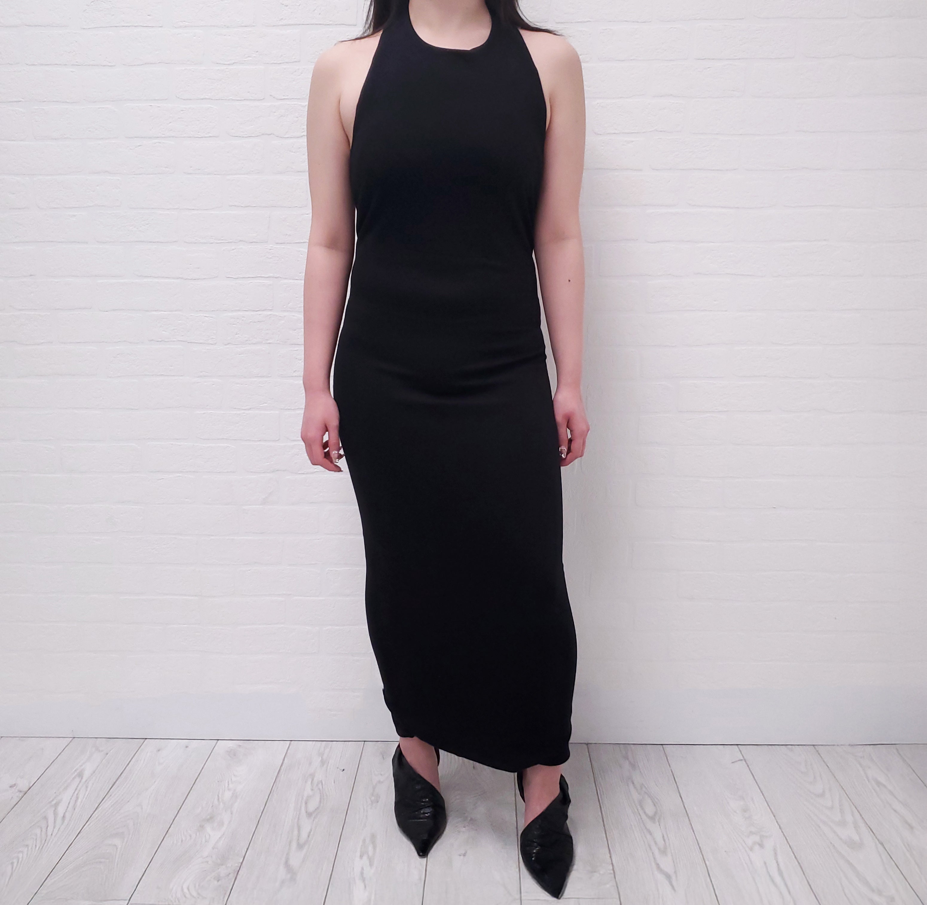 BALMAIN BLACK HALTER DRESS WITH LOGO BUTTON CLASP - SIZE 38