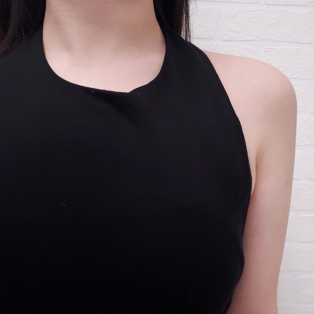 BALMAIN BLACK HALTER DRESS WITH LOGO BUTTON CLASP - SIZE 38
