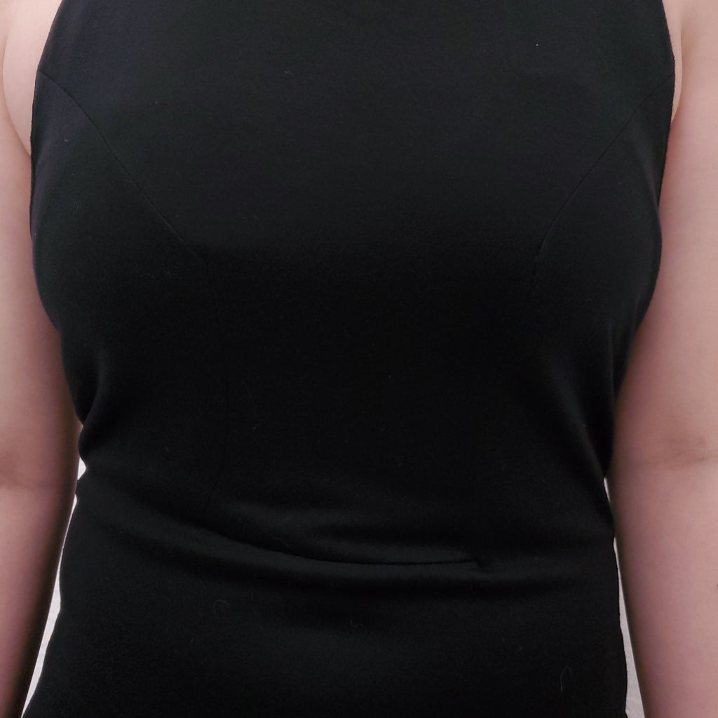 BALMAIN BLACK HALTER DRESS WITH LOGO BUTTON CLASP - SIZE 38