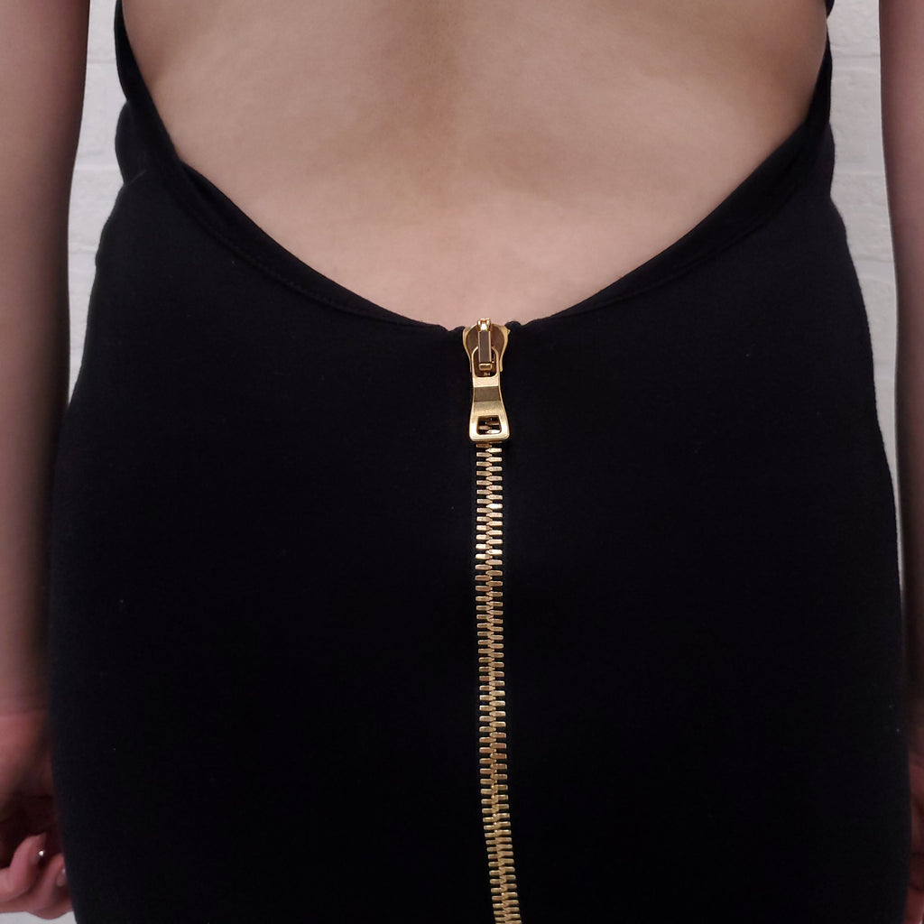BALMAIN BLACK HALTER DRESS WITH LOGO BUTTON CLASP - SIZE 38
