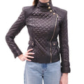 BALMAIN BLACK LEATHER QUILTED JACKET - SIZE 38