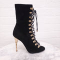 BALMAIN BLACK SUEDE LACE UP BOOTIES WITH GOLD HEEL - SIZE 37