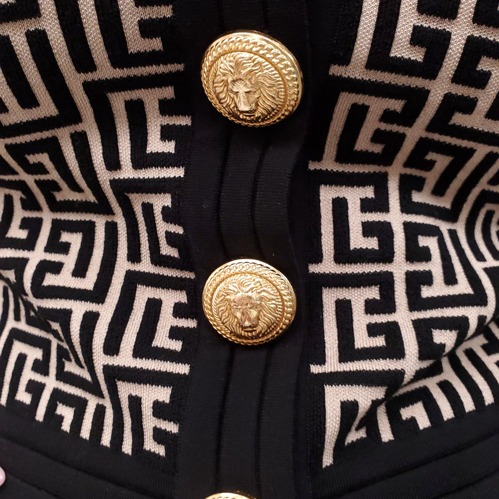 BALMAIN MONOGRAM KNIT CARDIGAN WITH GOLD BUTTONS - SIZE 36