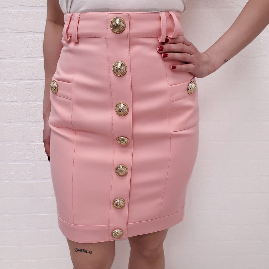 BALMAIN PINK SKIRT WITH GOLD BUTTONS - SIZE 34