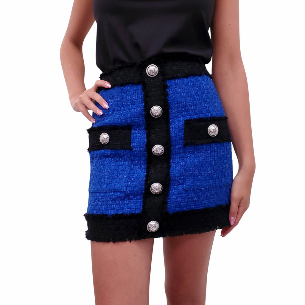 BALMAIN ROYAL BLUE TWEED SKIRT - SIZE 36