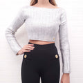 BALMAIN SILVER METALLIC SWEATER WITH LOGO DETAIL - SIZE 36