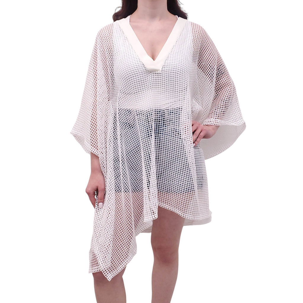 BALMAIN WHITE MESH COVER-UP KAFTAN DRESS - SIZE L/XL