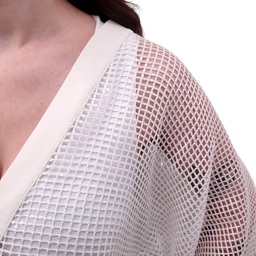 BALMAIN WHITE MESH COVER-UP KAFTAN DRESS - SIZE L/XL