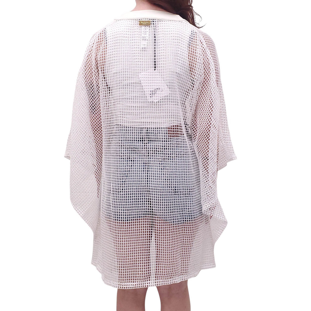 BALMAIN WHITE MESH COVER-UP KAFTAN DRESS - SIZE L/XL
