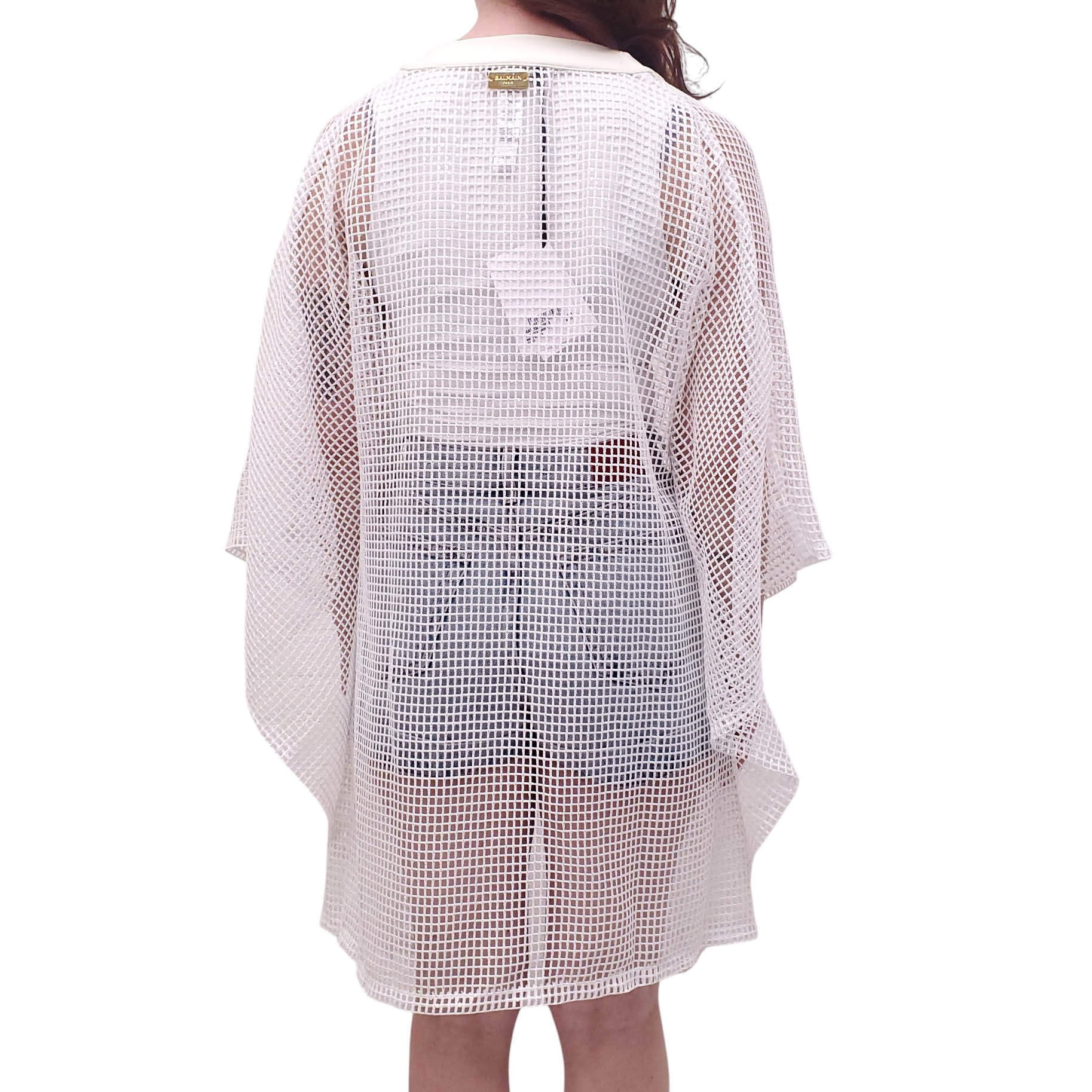 BALMAIN WHITE MESH COVER-UP KAFTAN DRESS - SIZE L/XL