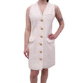 BALMAIN WHITE TWEED DRESS WITH GOLD BUTTONS - SIZE 42