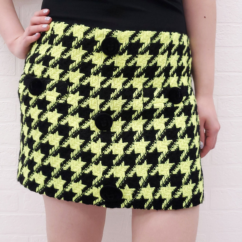 BALMAIN YELLOW AND BLACK HOUNDSTOOTH SKIRT - SIZE 42