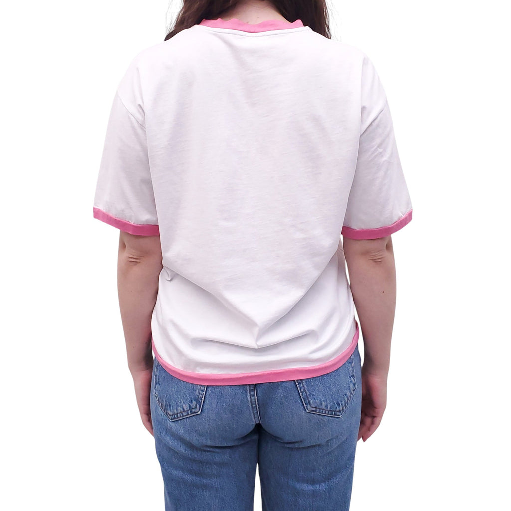 BALMAIN x BARBIE WHITE AND PINK LOGO T-SHIRT - SIZE M