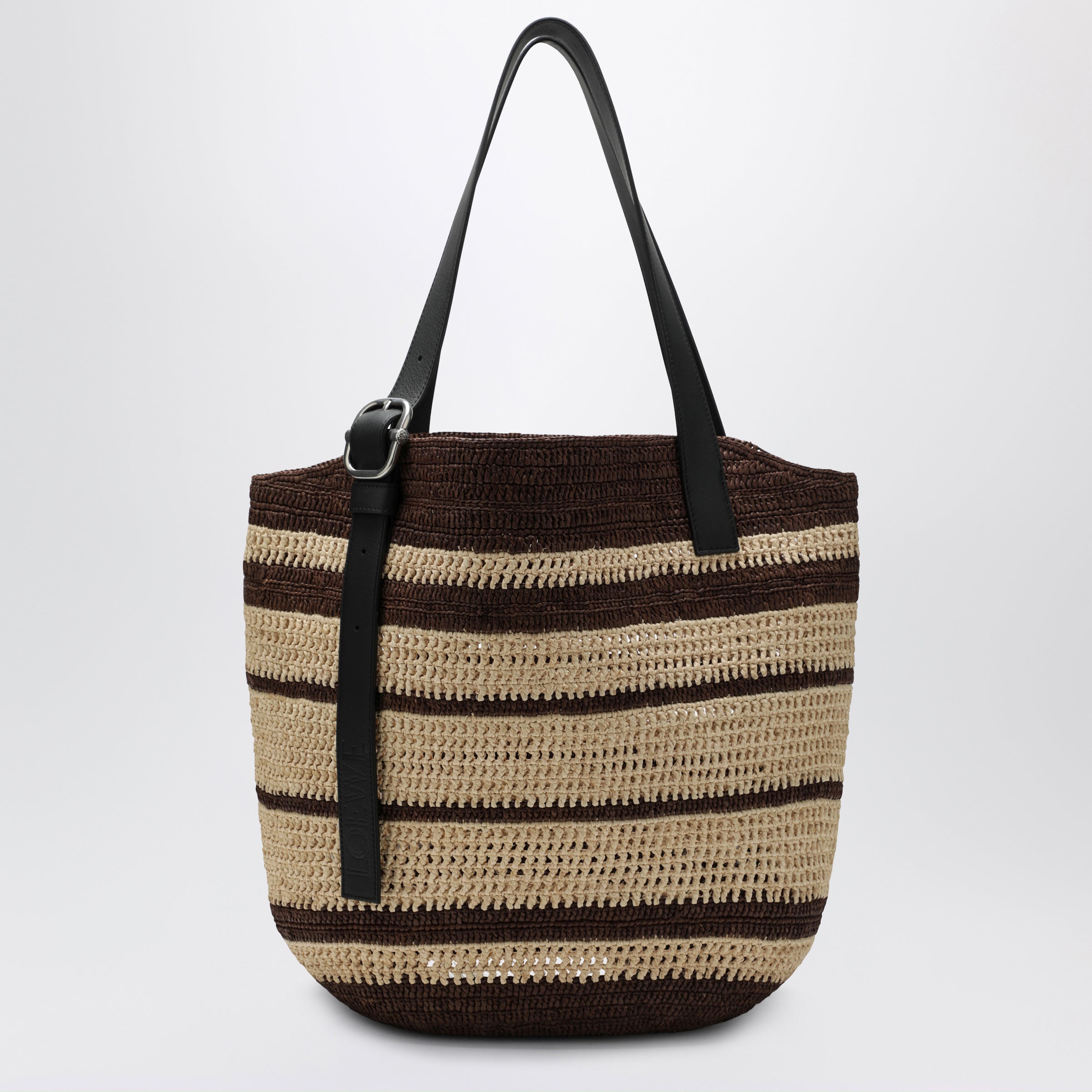 Loewe Loop Bag In Chocolate/Natural Striped Raffia Men