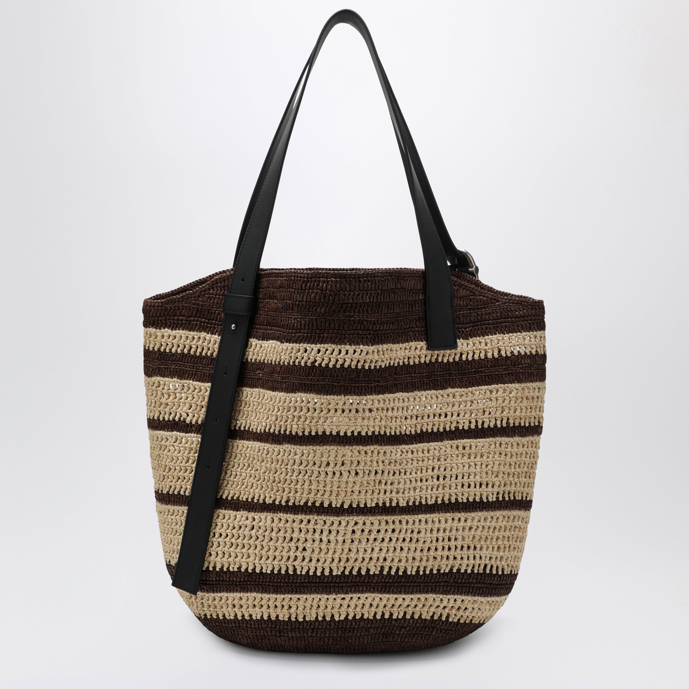 Loewe Loop Bag In Chocolate/Natural Striped Raffia Men