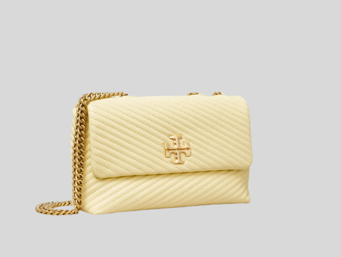 NWT Tory Burch Kira Moto Quilt Small Convertible Shoulder Bag/ Lemon Swirl