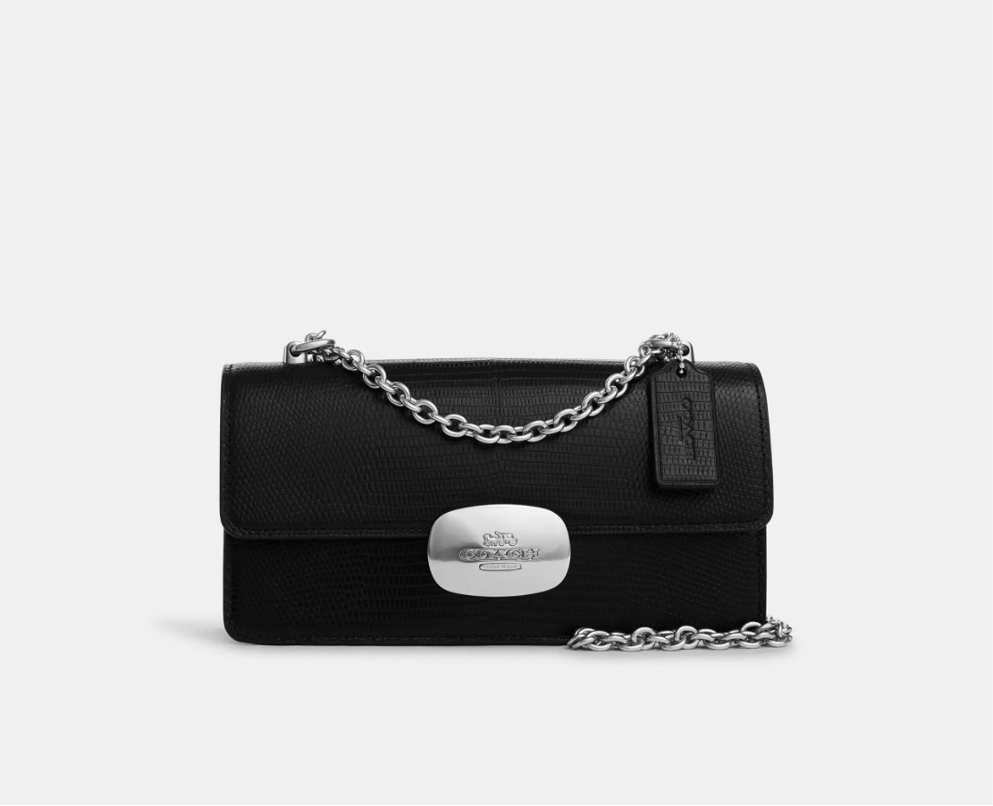 NWT Coach Leather Eliza Flap Crossbody  Bag In Silver/Black