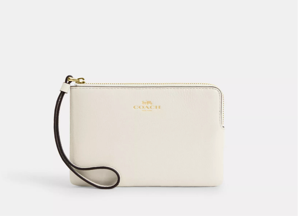 NWT Coach Leather Corner Zip Wristlet Wallet In Chalk