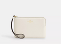 NWT Coach Leather Corner Zip Wristlet Wallet In Chalk