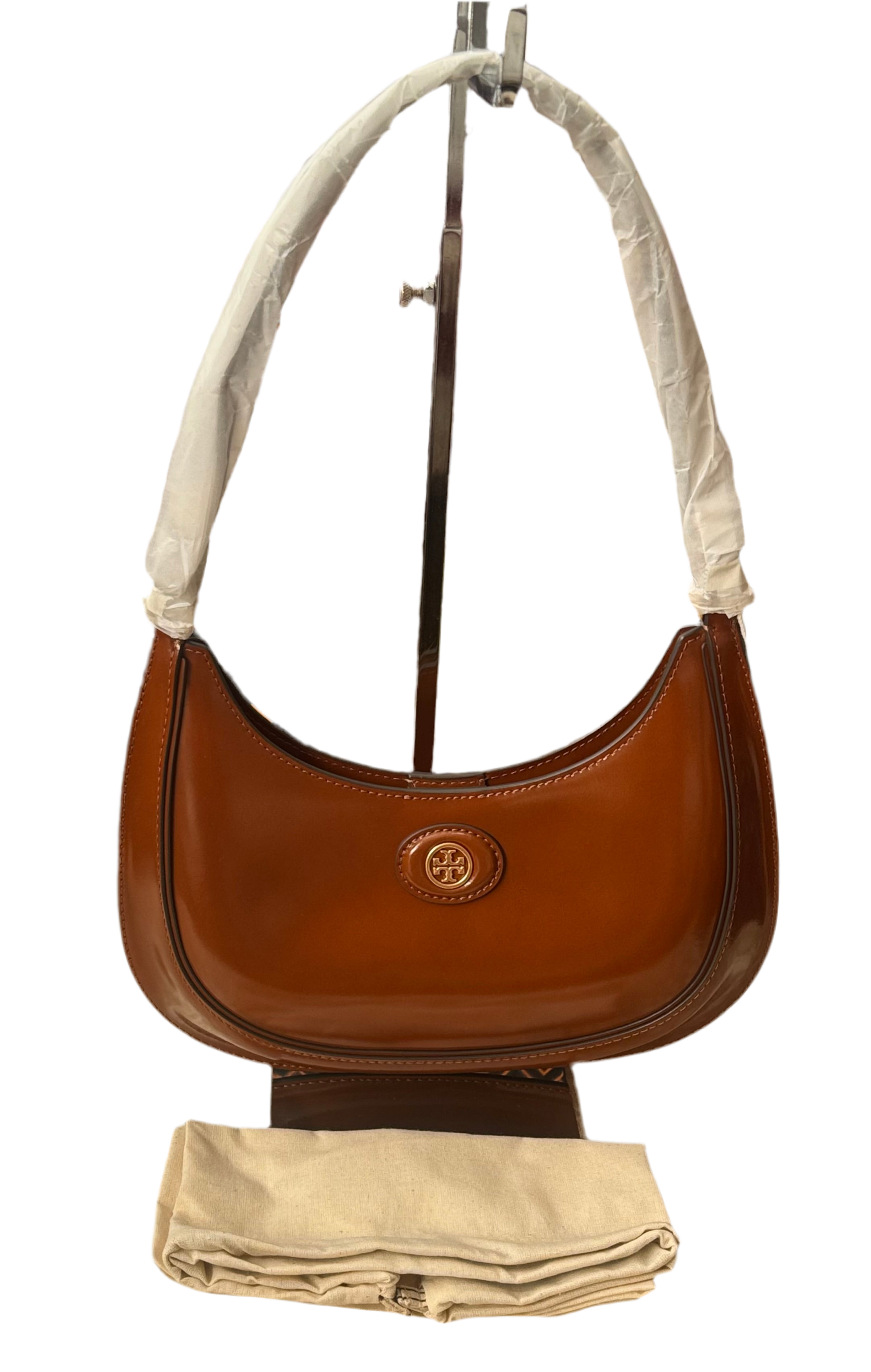 NWT Tory Burch Medium Robinson Spazzolato Convertible Crescent Leather Bag with Dust Bag