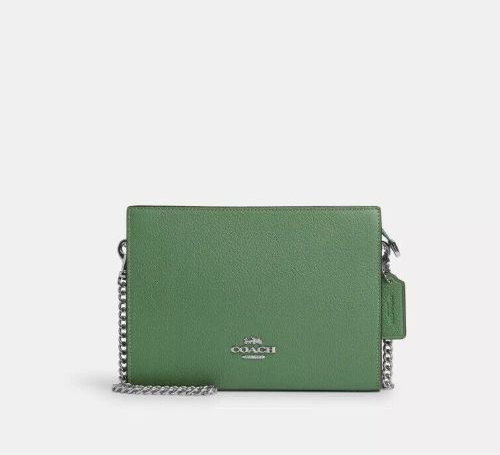 NWT Coach Slim Crossbody Leather Bag In Silver/Soft Green