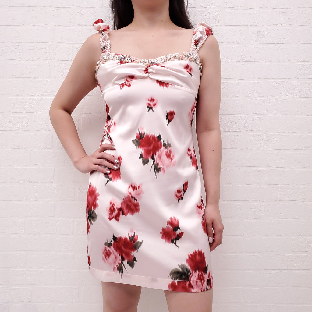 BLUMARINE PINK ROSE PRINT DRESS WITH BEADING - SIZE 42