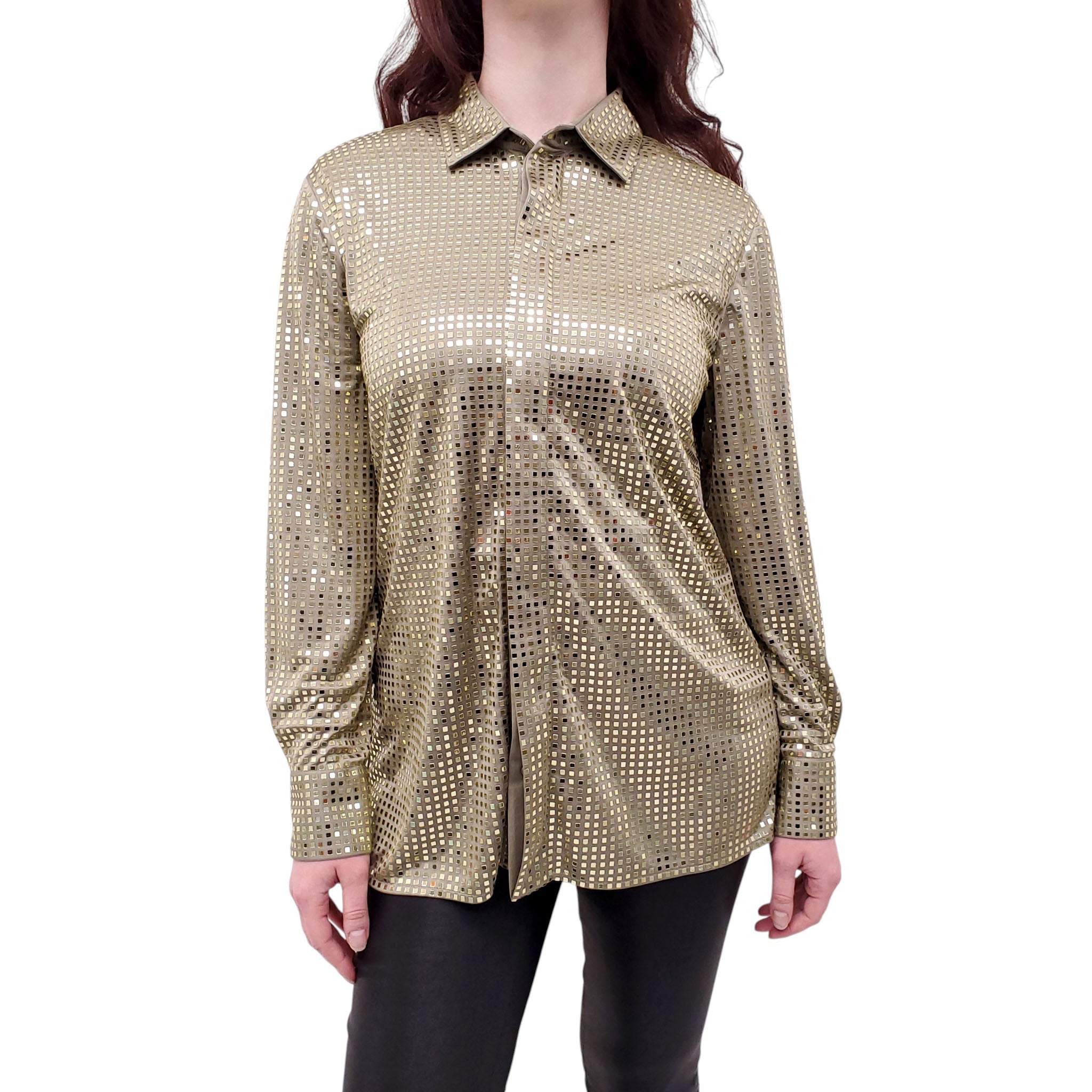 BOTTEGA GREEN SEQUIN BLOUSE - SIZE 44