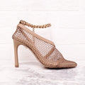 BOTTEGA VENETA BEIGE MESH AND LEATHER CHAIN PUMPS - SIZE 34.5