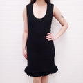 BOTTEGA VENETA BLACK KNIT DRESS WITH FRINGE DETAIL - SIZE S
