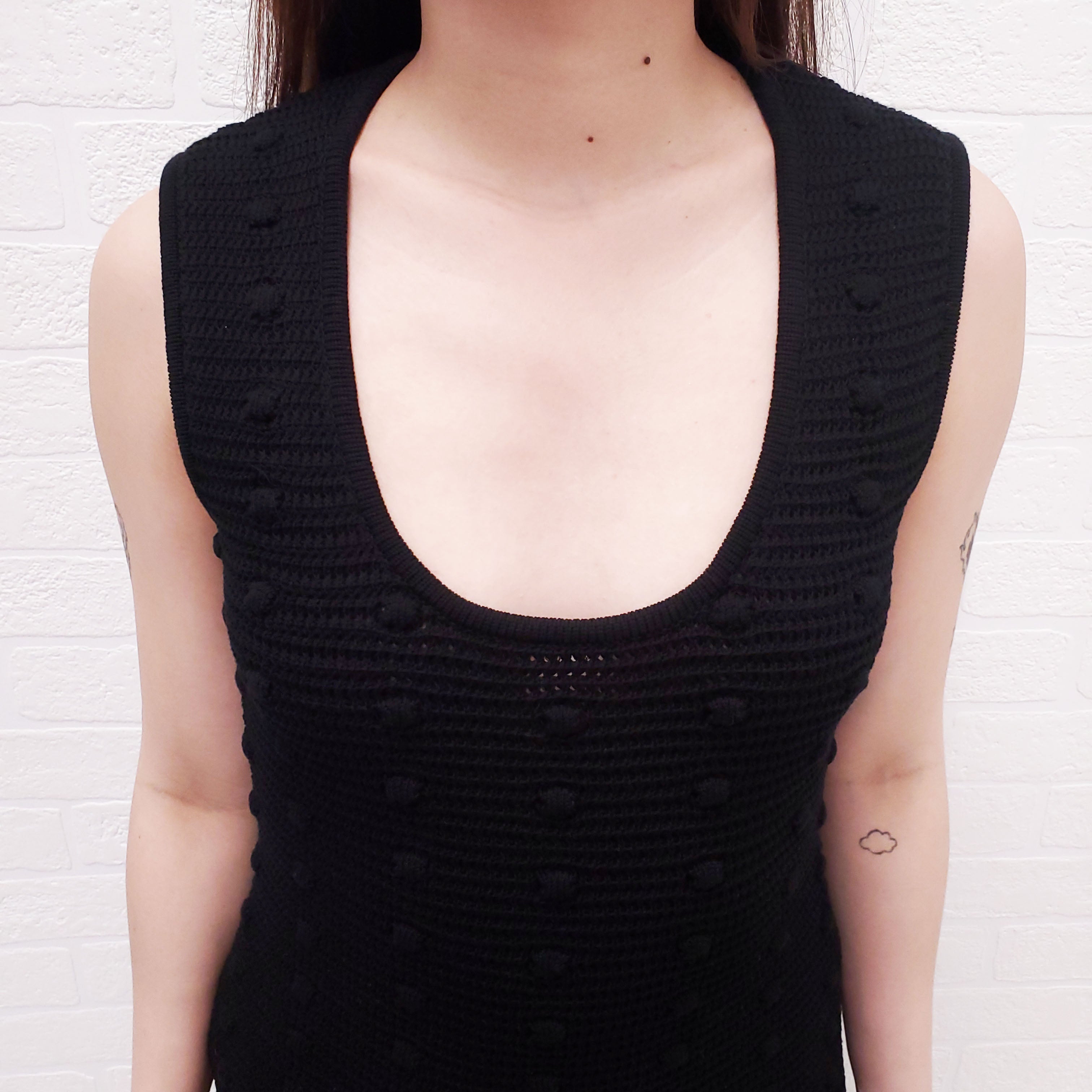 BOTTEGA VENETA BLACK KNIT DRESS WITH FRINGE DETAIL - SIZE S