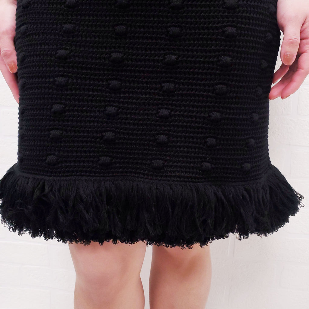 BOTTEGA VENETA BLACK KNIT DRESS WITH FRINGE DETAIL - SIZE S