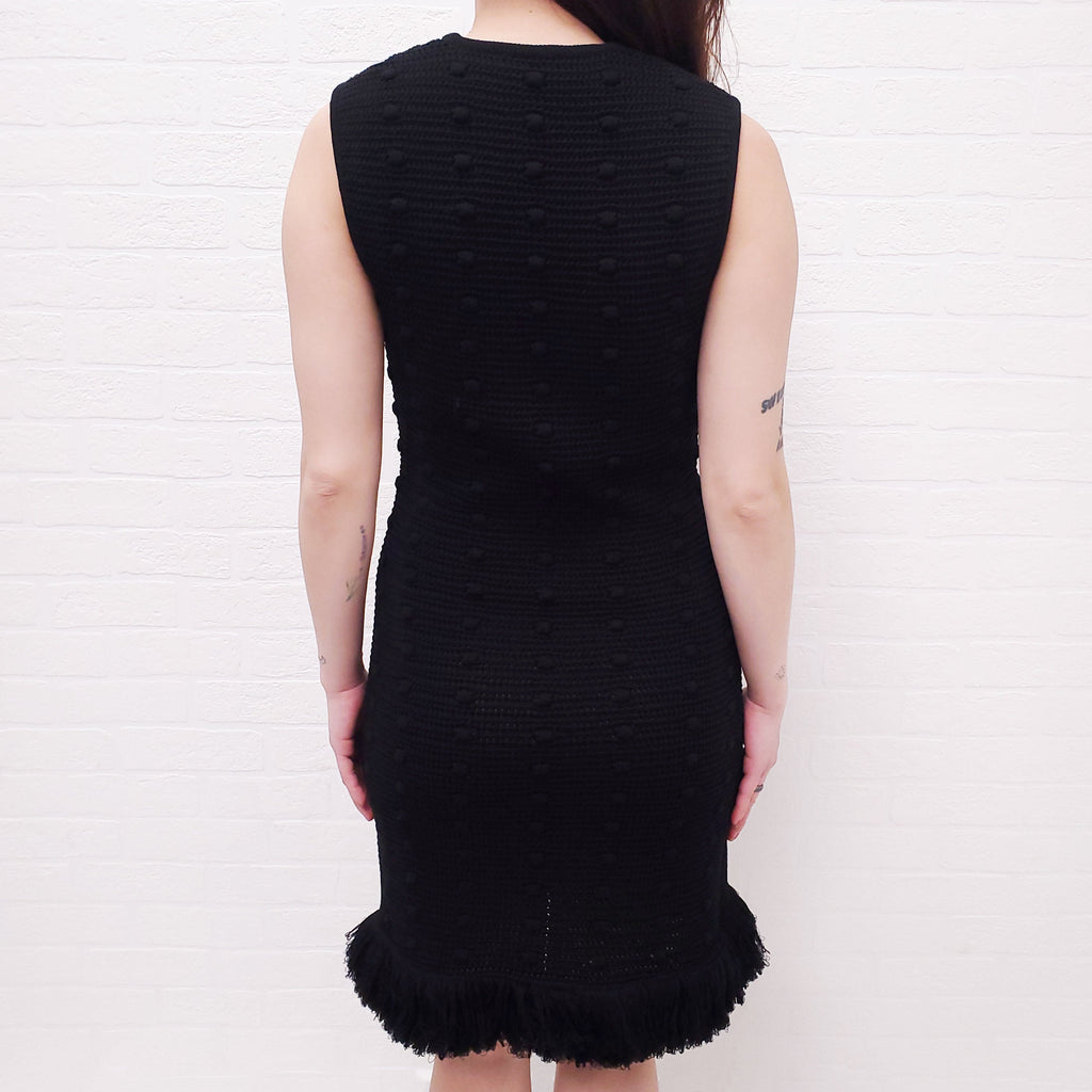 BOTTEGA VENETA BLACK KNIT DRESS WITH FRINGE DETAIL - SIZE S