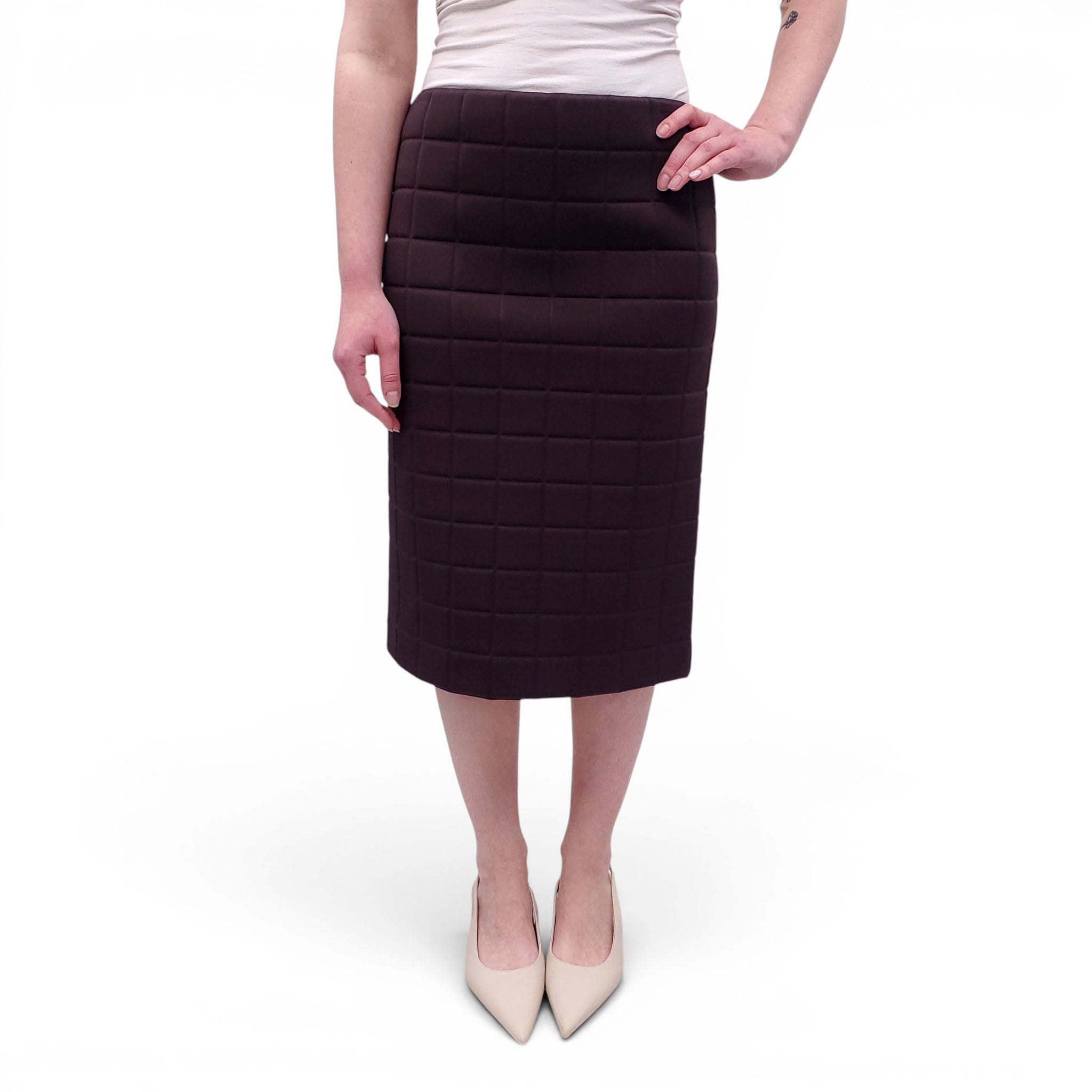 BOTTEGA VENETA CHOCOLATE HEAVY TECHNICAL SKIRT - SIZE 38