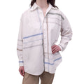 BOTTEGA VENETA OVERSIZED BLUE AND BEIGE BLOUSE - SIZE 36