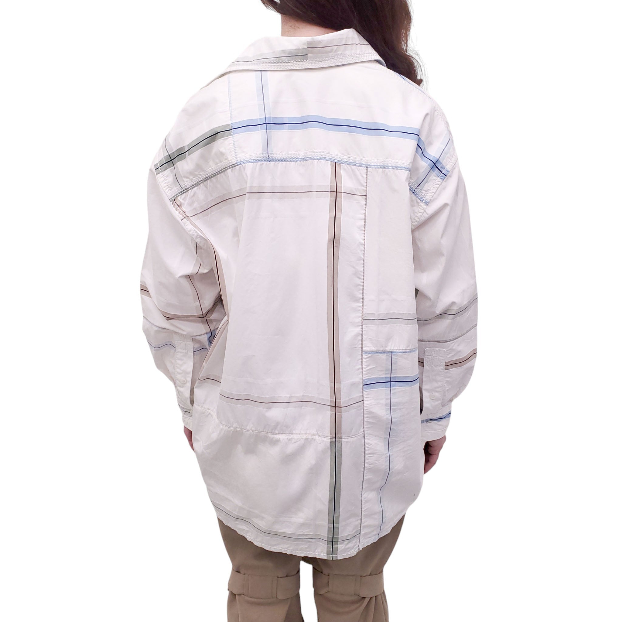 BOTTEGA VENETA OVERSIZED BLUE AND BEIGE BLOUSE - SIZE 36