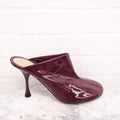 BOTTEGA VENETA PATENT BURGUNDY MULES - SIZE 38.5