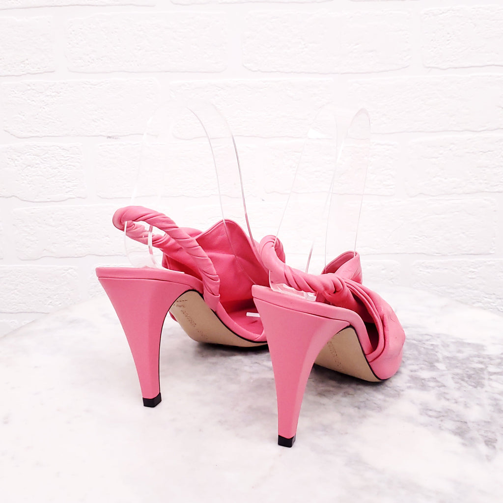 BOTTEGA VENETA PINK CRINKLED LEATHER MULES - SIZE 36.5