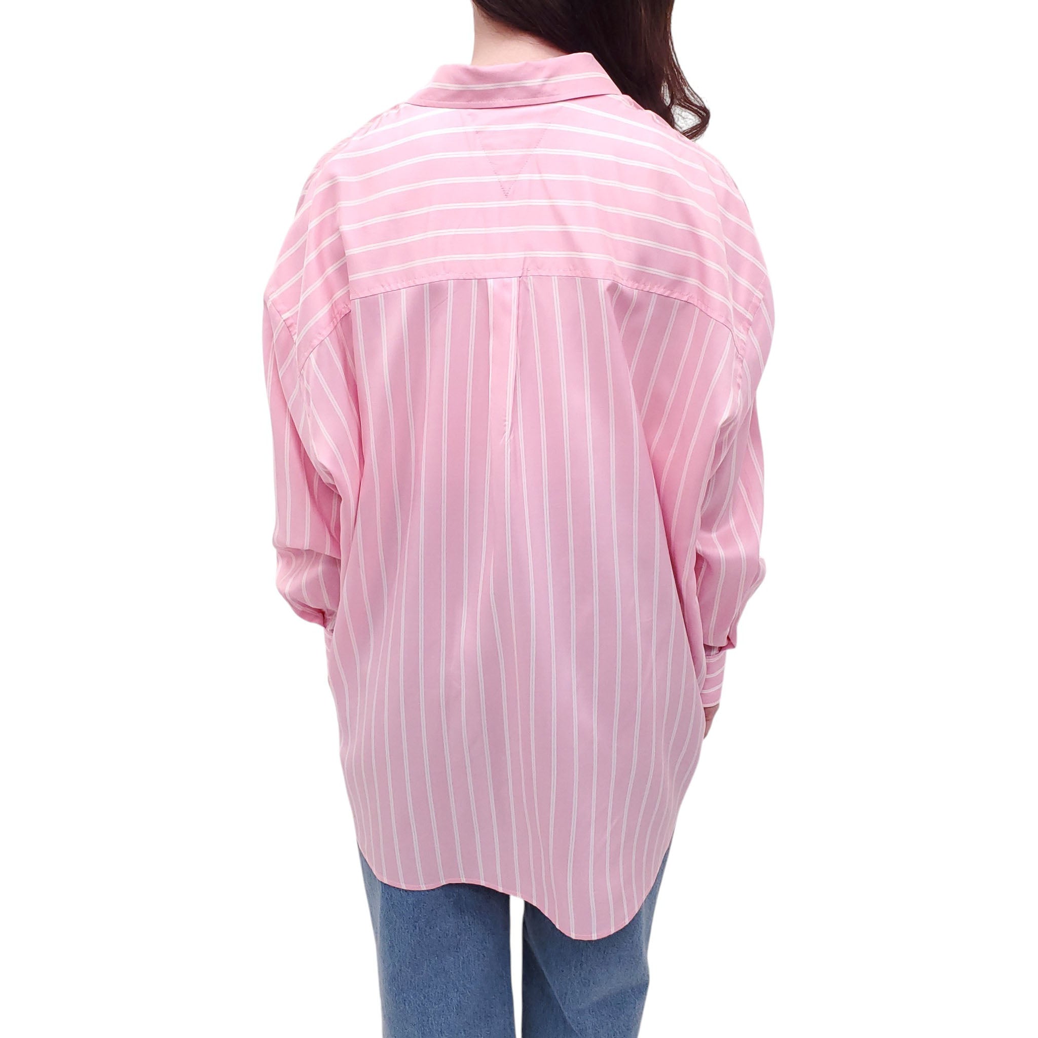 BOTTEGA VENETA PINK SILK OVERSIZED STRIPED BLOUSE - SIZE 38