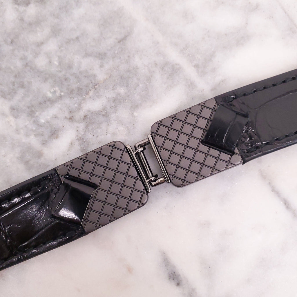 BOTTEGA VENETA SNAKESKIN BELT WITH SILVE DETAIL - SIZE 65