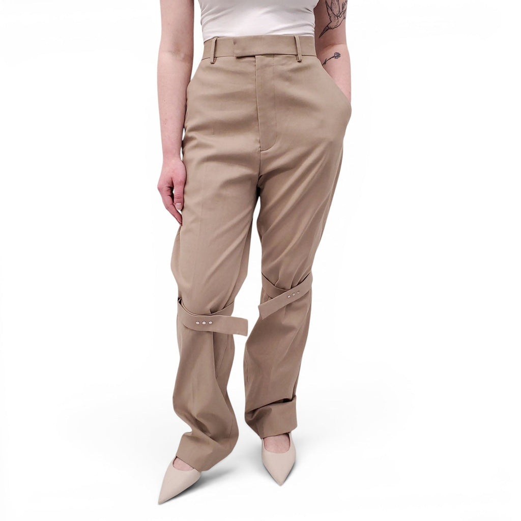 BOTTEGA VENETA TAUPE TROUSERS WITH WRAP BELT DETAILS - SIZE 40
