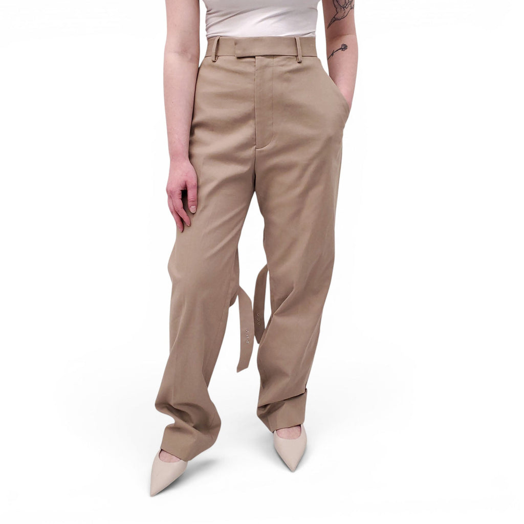 BOTTEGA VENETA TAUPE TROUSERS WITH WRAP BELT DETAILS - SIZE 40