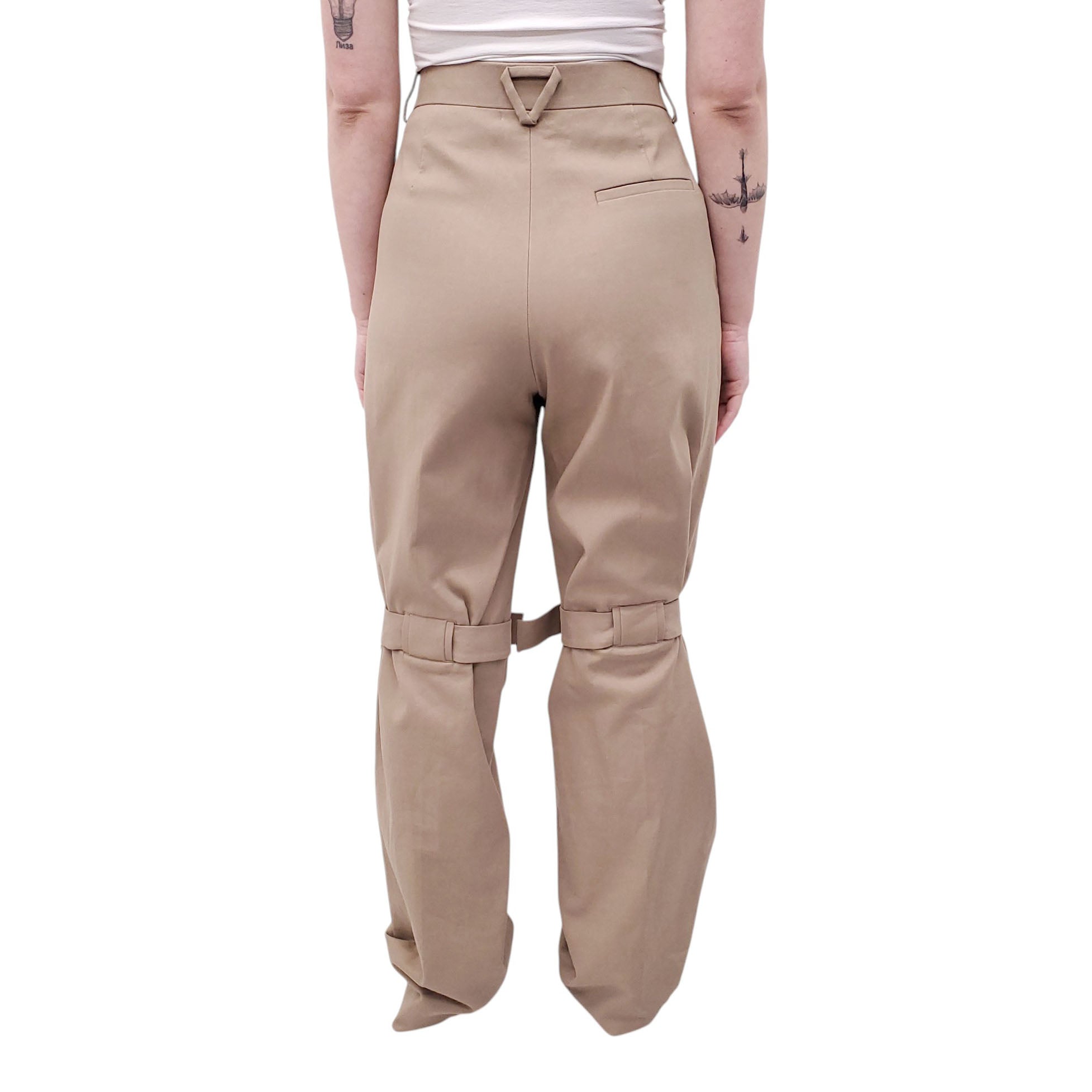 BOTTEGA VENETA TAUPE TROUSERS WITH WRAP BELT DETAILS - SIZE 40