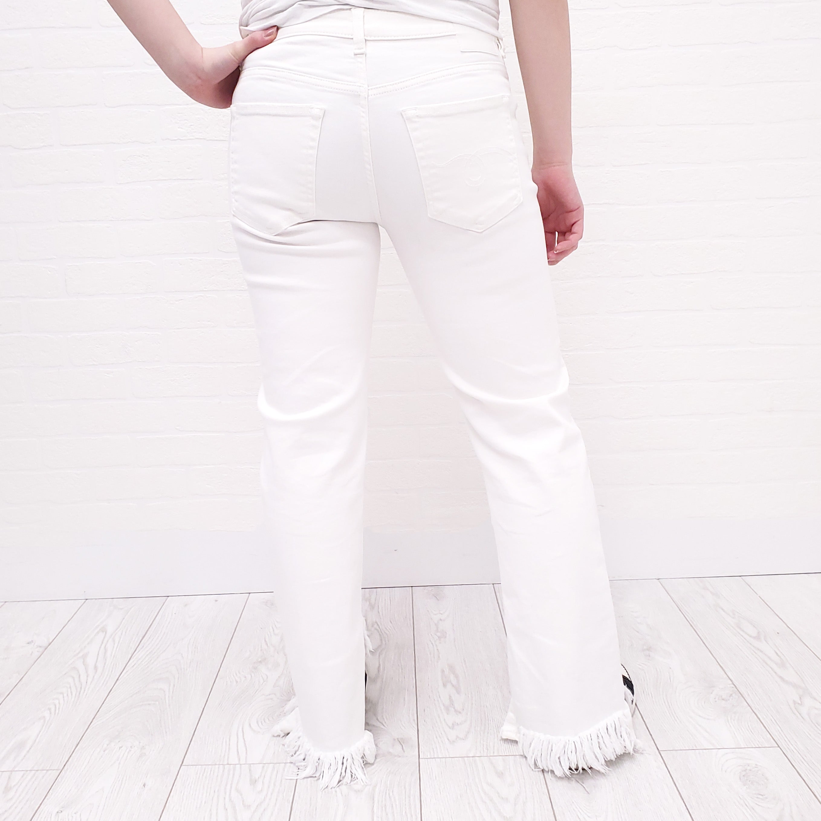 R13 WHITE DISTRESSED BOY STRAIGHT WITH SPIRAL JEANS - SIZE 27