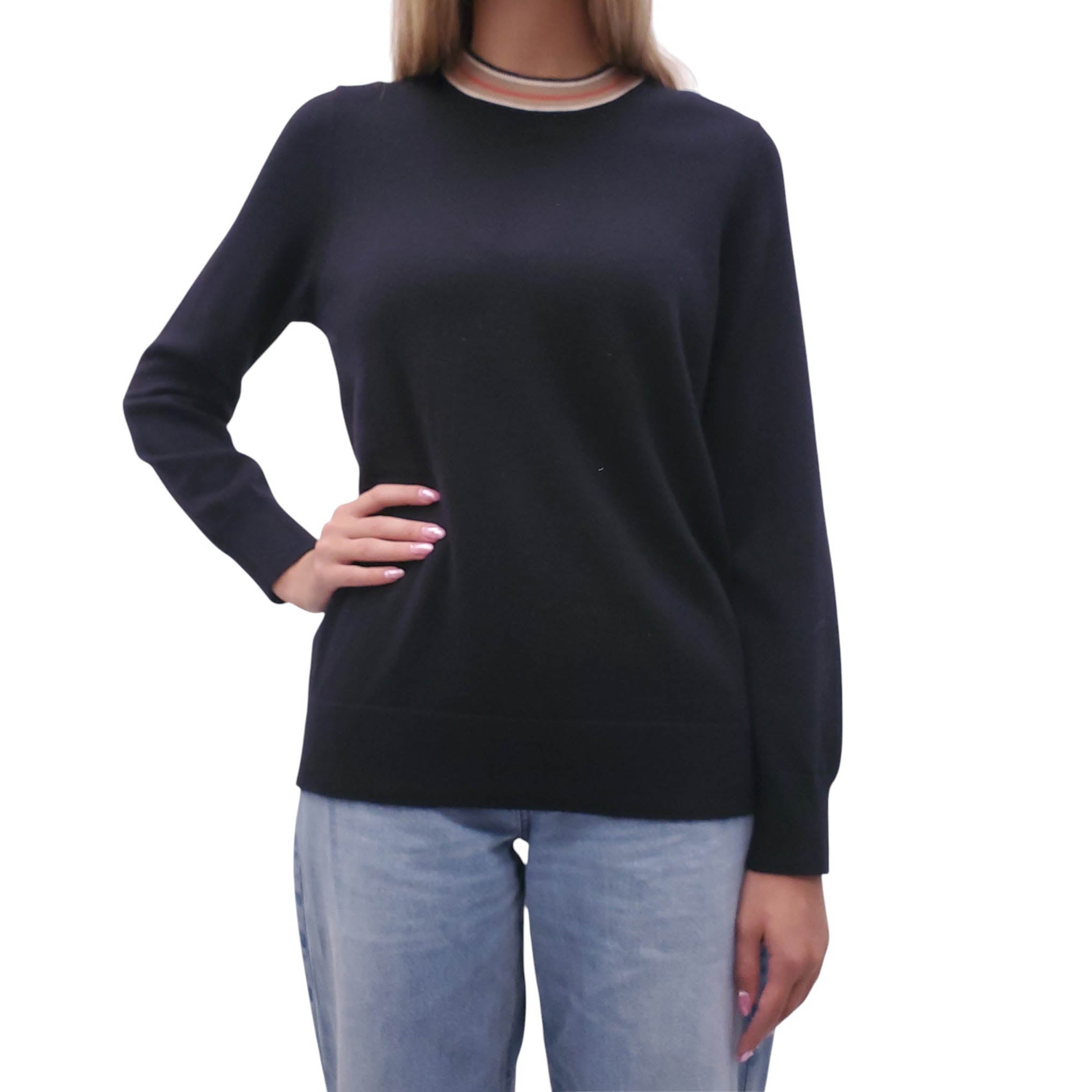 BURBERRY BLACK CASHMERE LOGO SWEATER - SIZE S