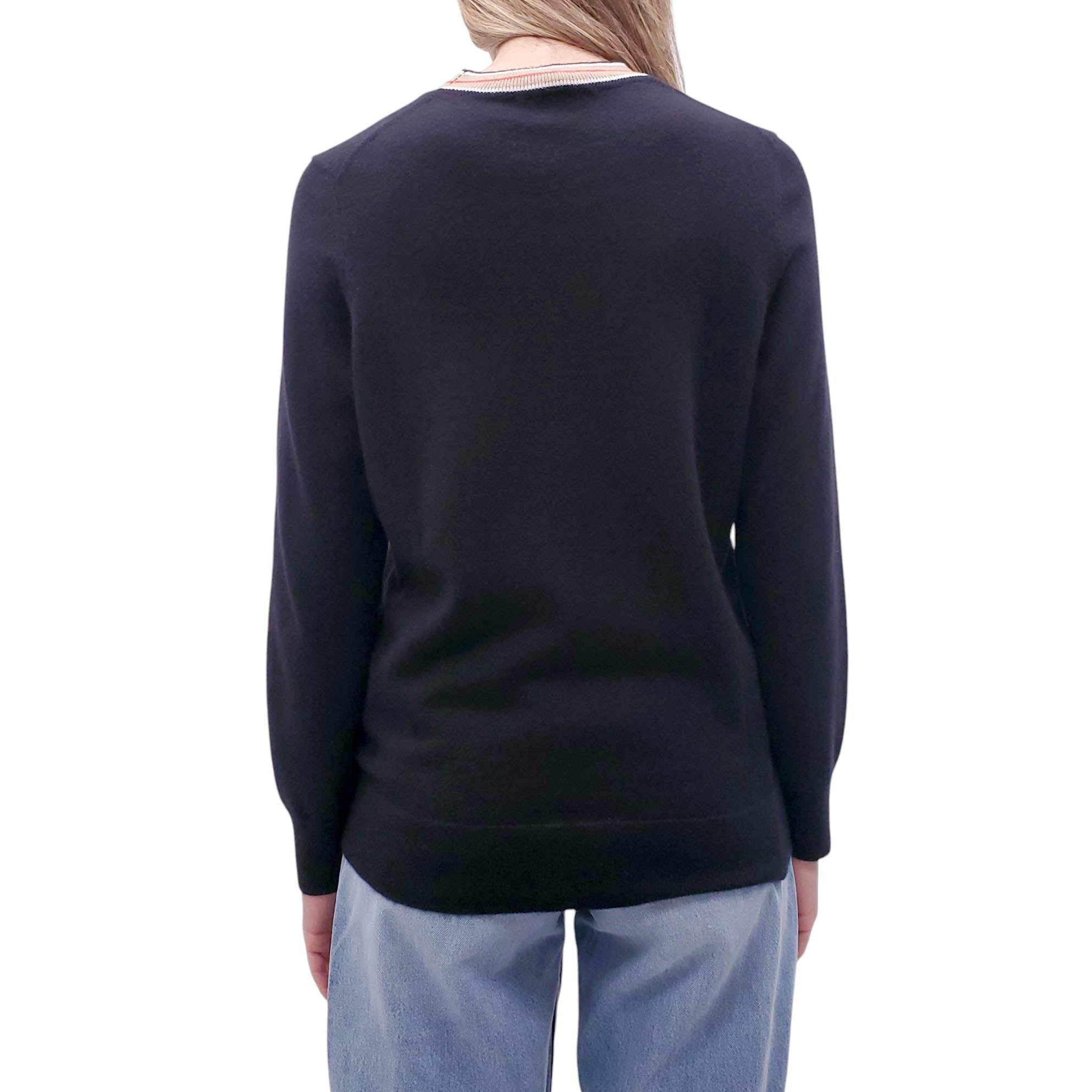 BURBERRY BLACK CASHMERE LOGO SWEATER - SIZE S