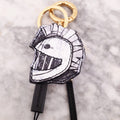 BURBERRY BLACK LEATHER ‘PALLAS HELMET’ KEYCHAIN