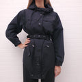 BURBERRY BLACK NYLON COAT WITH BELT - SIZE 0