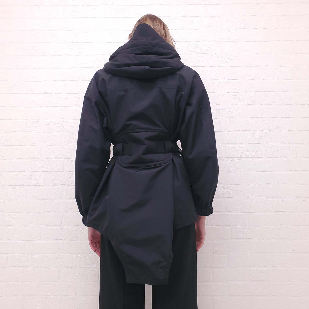 BURBERRY BLACK NYLON COAT WITH BELT - SIZE 0