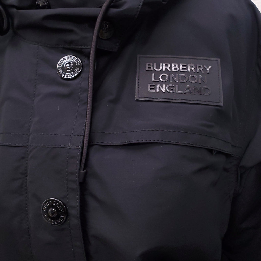 BURBERRY BLACK NYLON COAT WITH BELT - SIZE 0