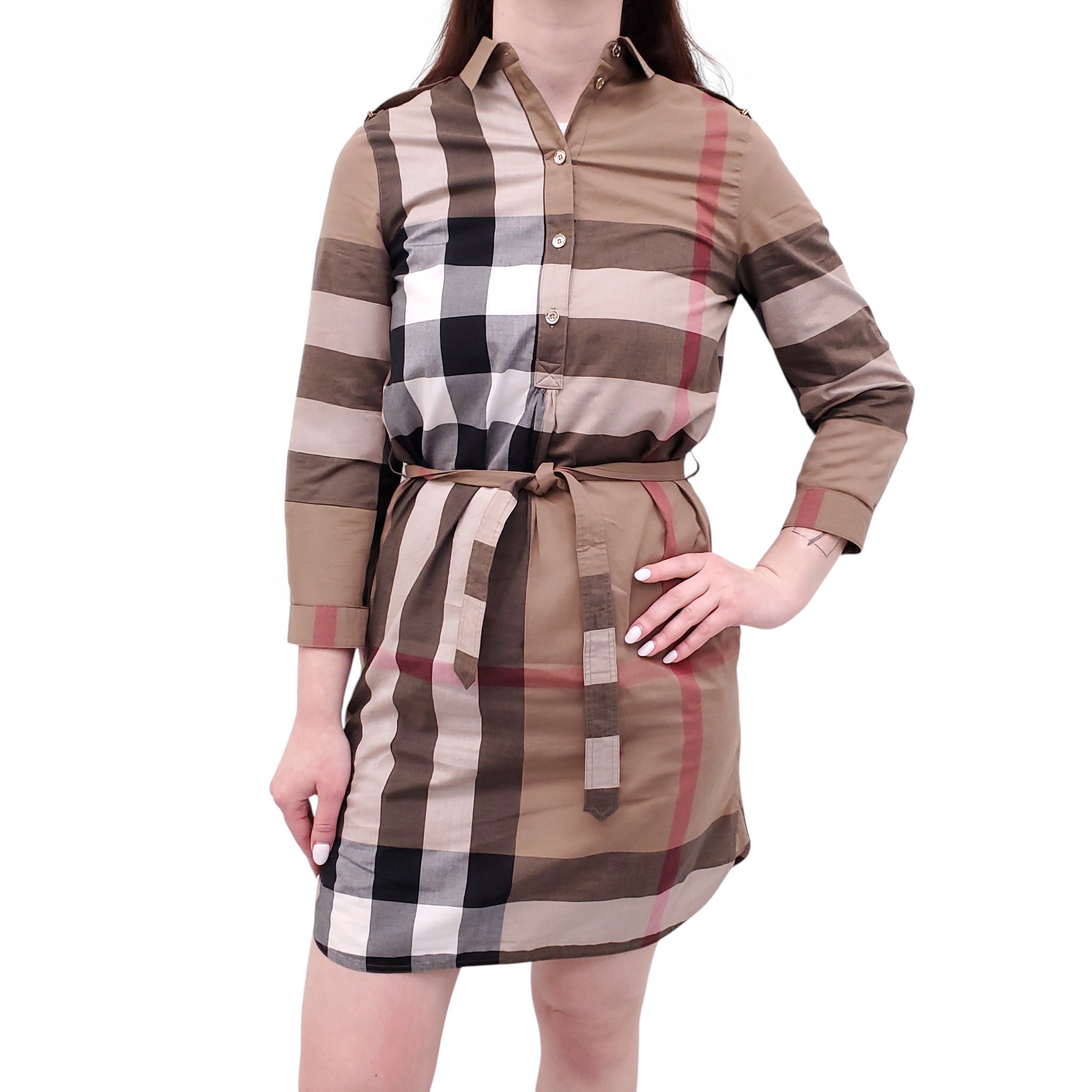 BURBERRY CHECK PATTERNED DRESS - SIZE US 2